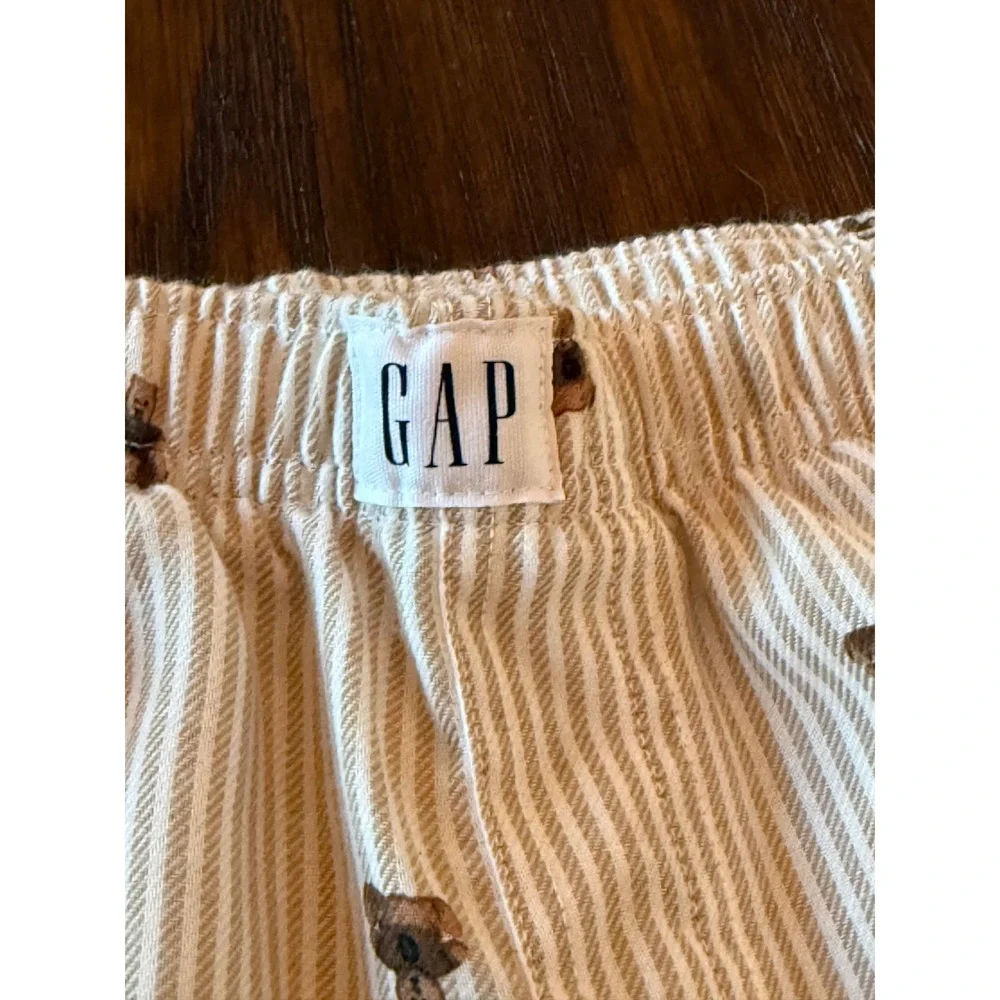 Gap Pajama Pants Kids Size 12 Tan White Striped New Teddy Bear Print Sleepwear